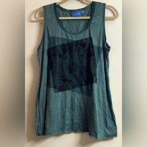 Simply Vera Vera Wang Green Floral Lace Tank L